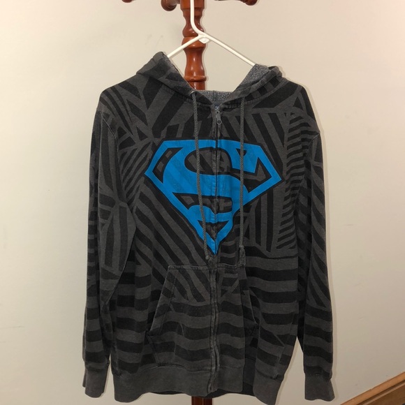 DC Comics Other - Gray and Black Superman Zip Up Hoodie Blue Logo